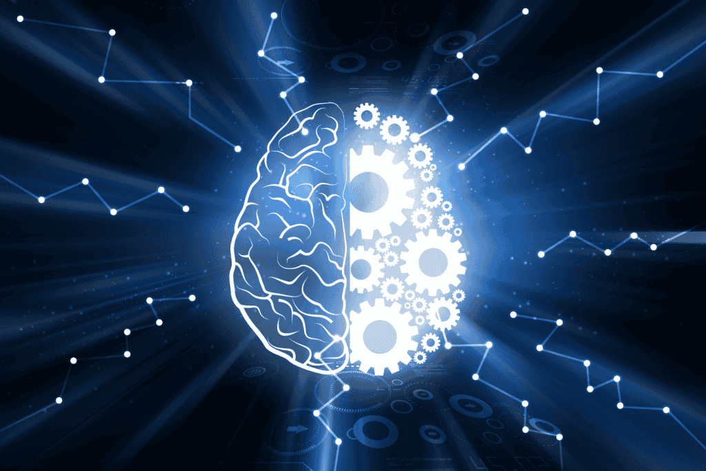 Illustration of brain - half human, half robot