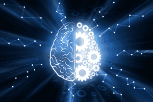 Illustration of brain - half human, half robot